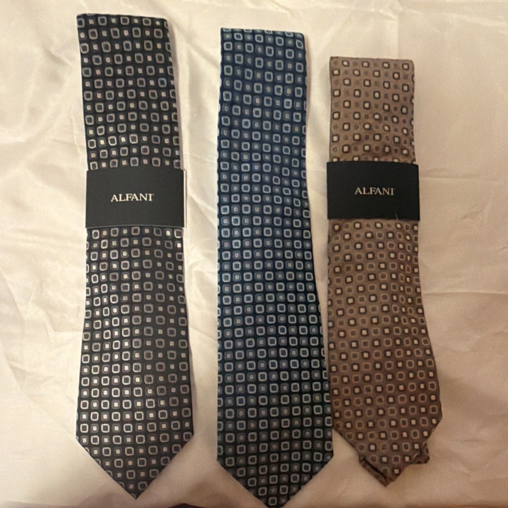 Alfani‎ Men's Geometric Classic Tie Set 3-Piece Black Blue Brown